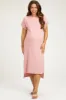Light Pink Ribbed Short Sleeve Maternity Midi Dress sold by Pinkblush
