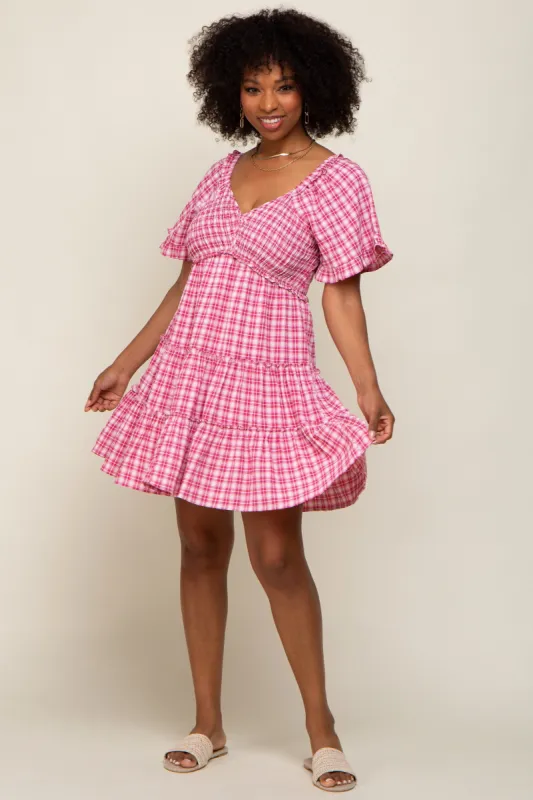 Pink Plaid Ruffle Tiered Dress made by Pinkblush