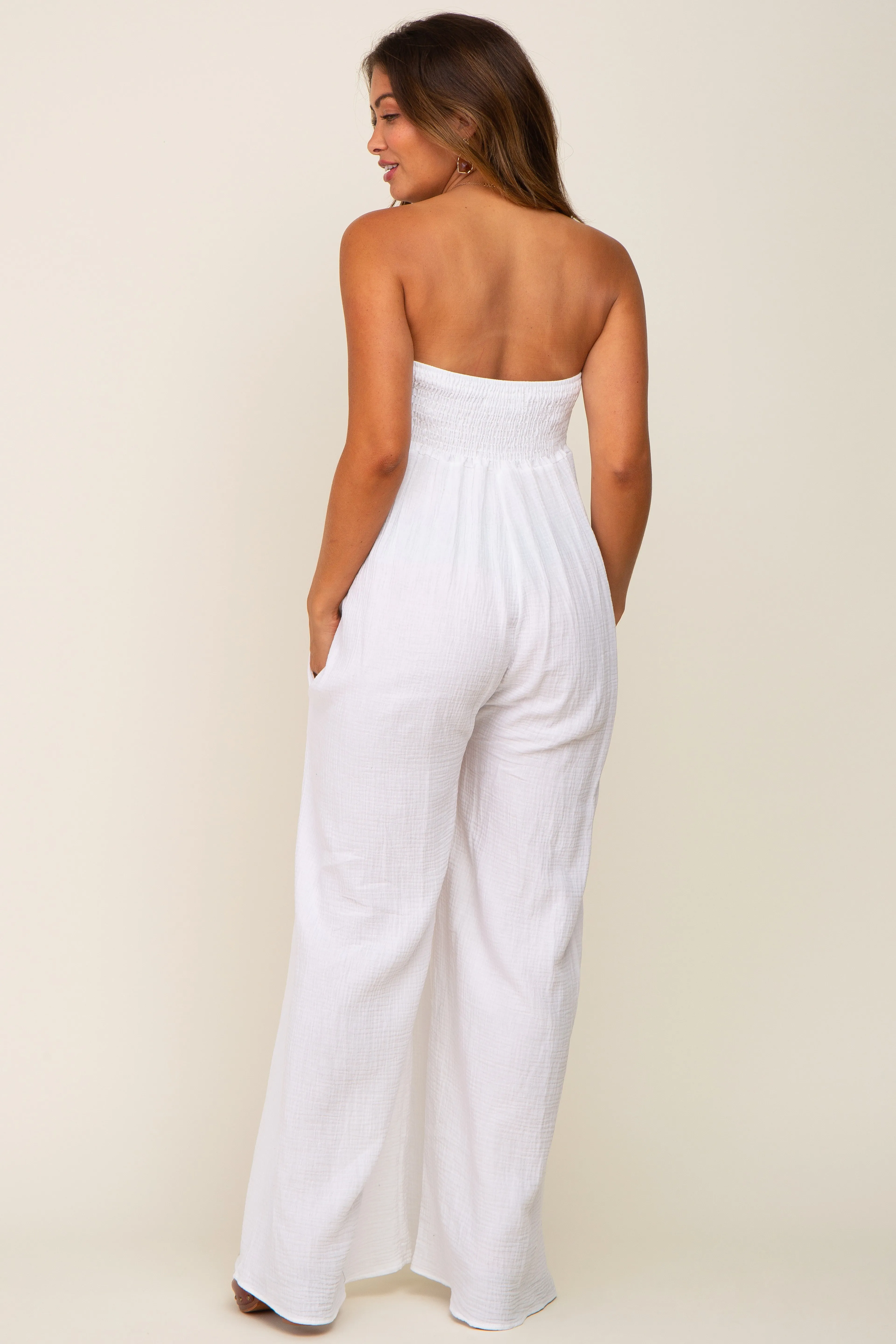 White Strapless Front Twist Maternity Jumpsuit sold by Pinkblush product image thumbnail 3
