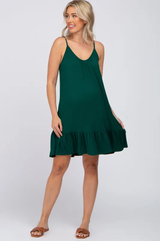 Green Ruffle Hem Maternity Swing Dress sold by Pinkblush
