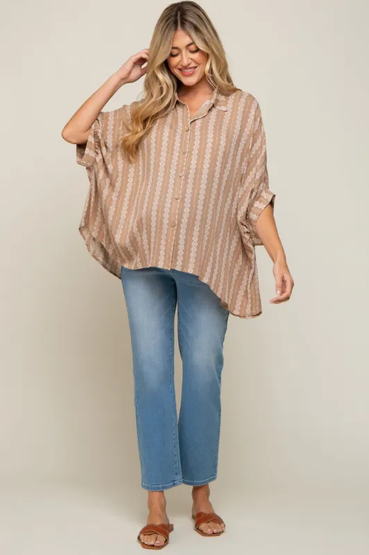 Taupe Printed Button Up Maternity Top sold by Pinkblush