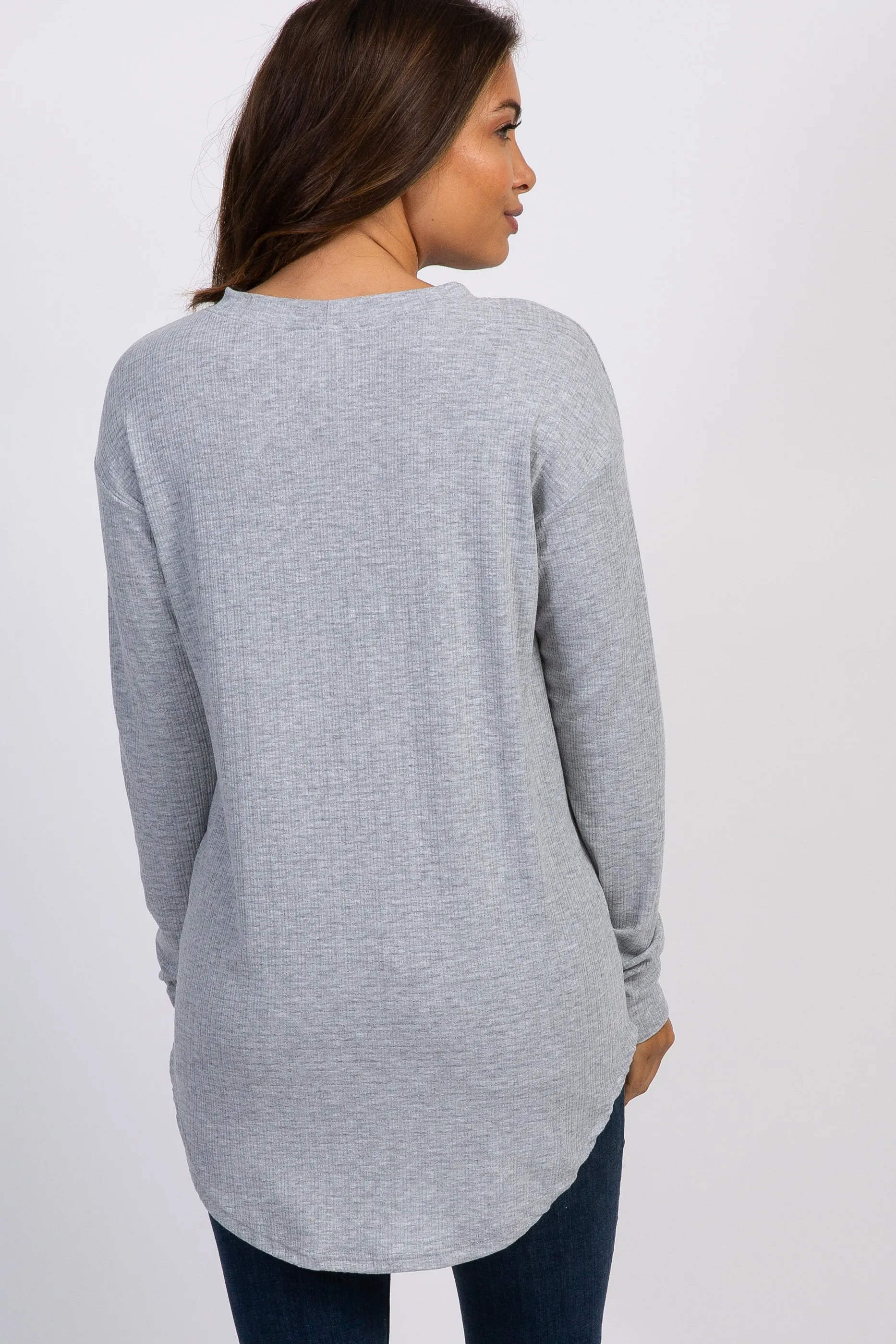 Heather Grey Long Sleeve Ribbed Maternity Top sold by Pinkblush product image thumbnail 3