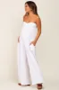 White Strapless Front Twist Maternity Jumpsuit sold by Pinkblush