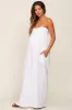 White Strapless Front Twist Maternity Jumpsuit sold by Pinkblush