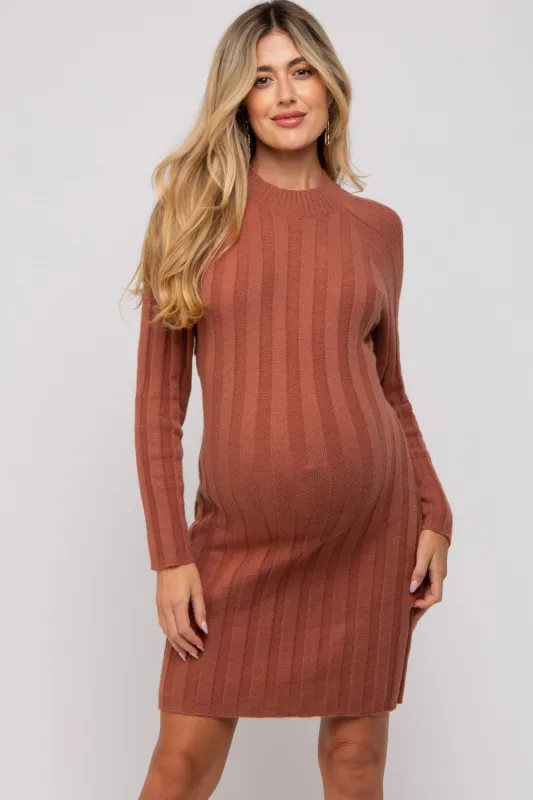 Rust Knit Cutout Back Maternity Sweater Dress sold by Pinkblush