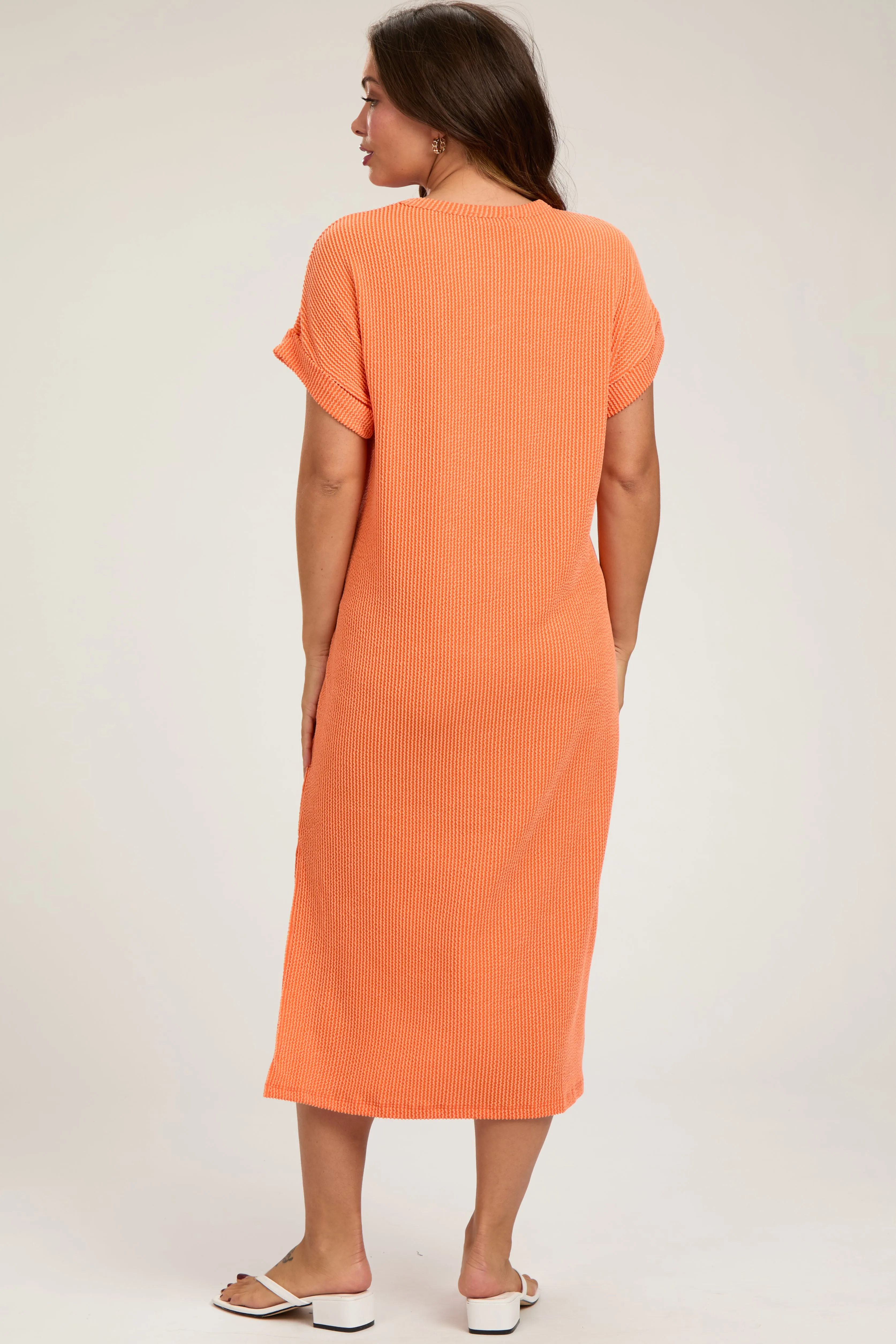 Orange Ribbed Short Sleeve Maternity Midi Dress sold by Pinkblush product image thumbnail 4