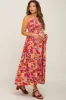 Red Floral Open Back Maternity Maxi Dress sold by Pinkblush