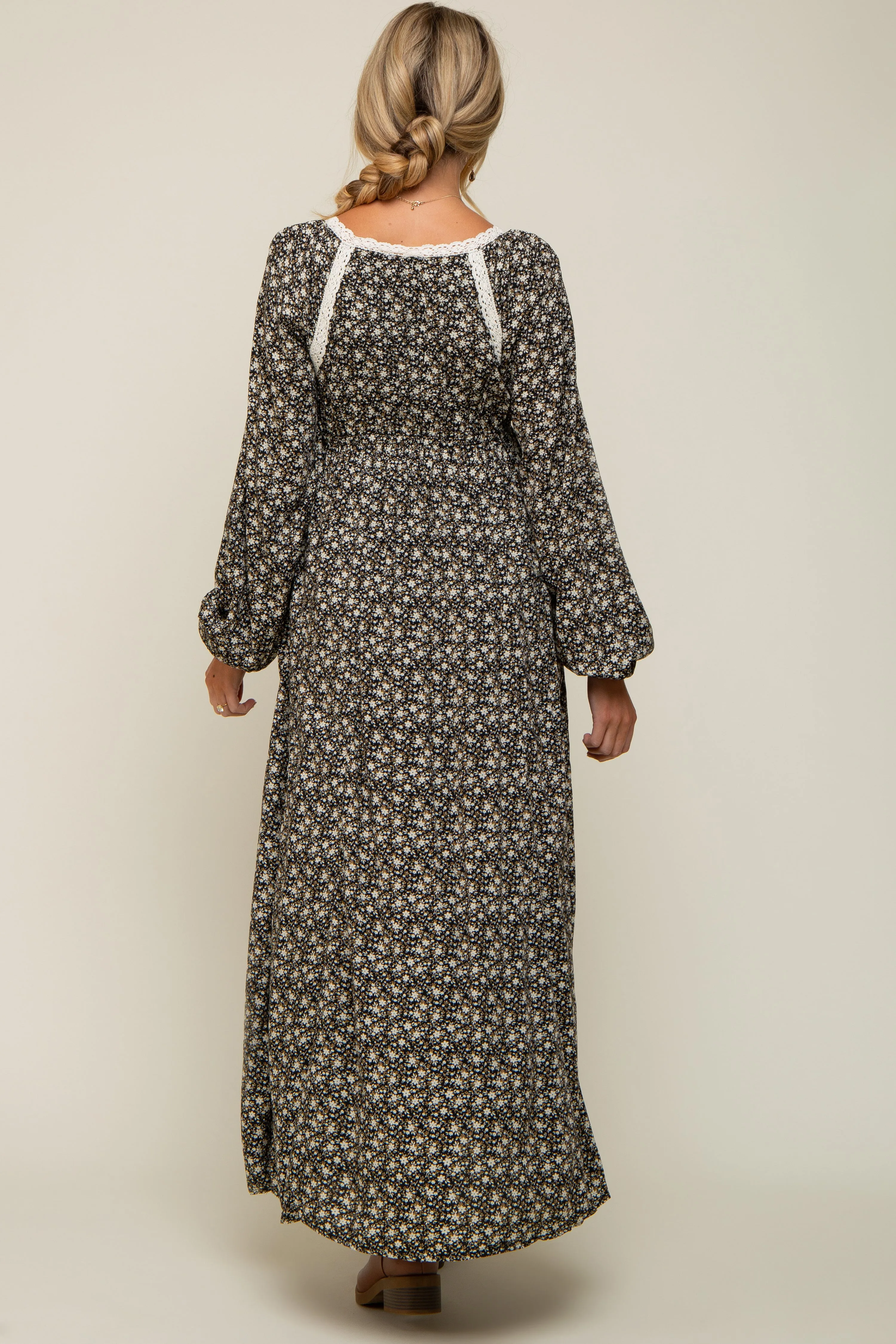 Black Floral Lace Accent Side Slit Maternity Maxi Dress sold by Pinkblush product image thumbnail 5