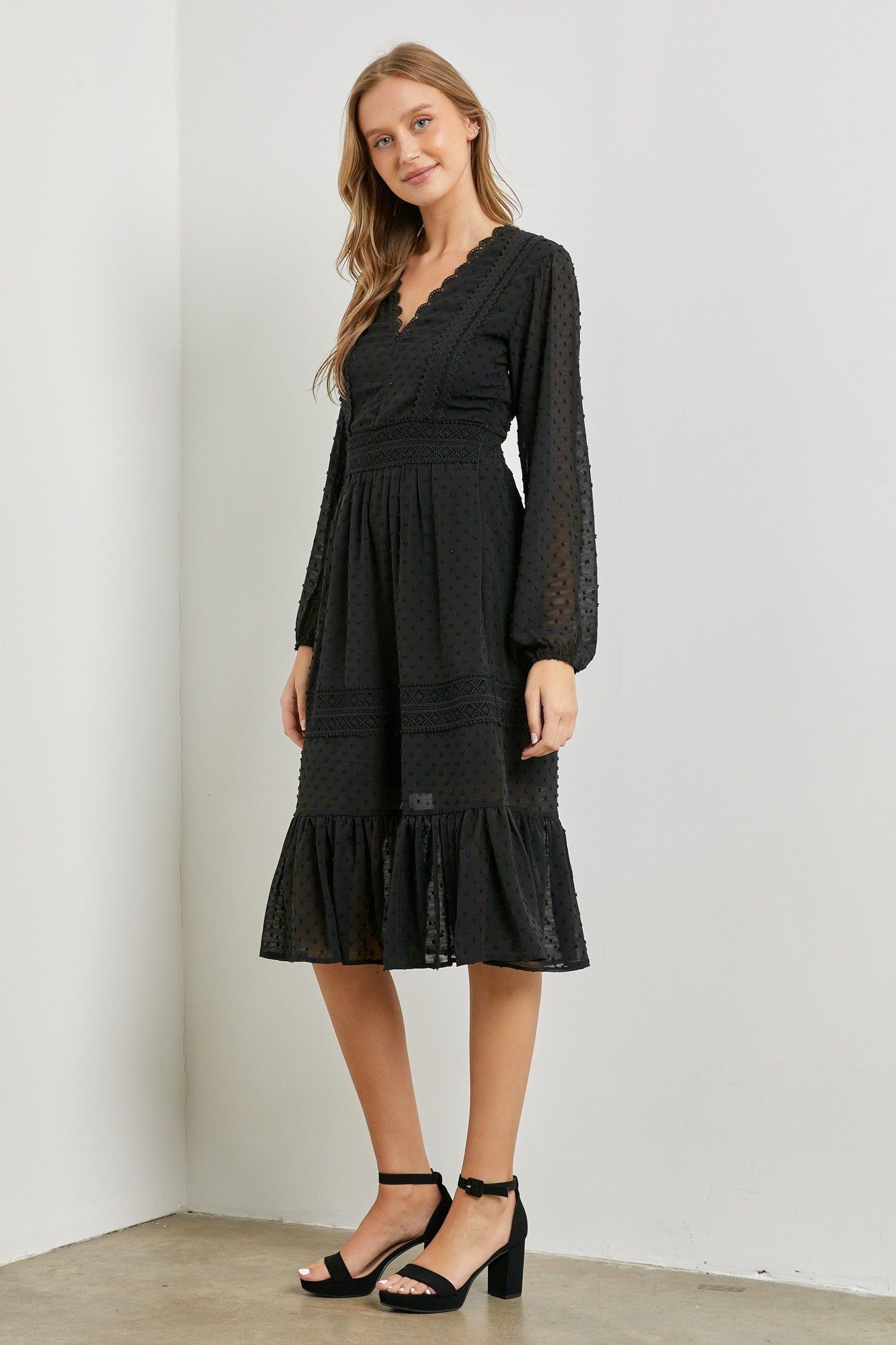 Black Woven Long Sleeve Midi Dress sold by Pinkblush product image thumbnail 2