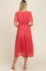 Red Floral Pleated Midi Dress sold by Pinkblush