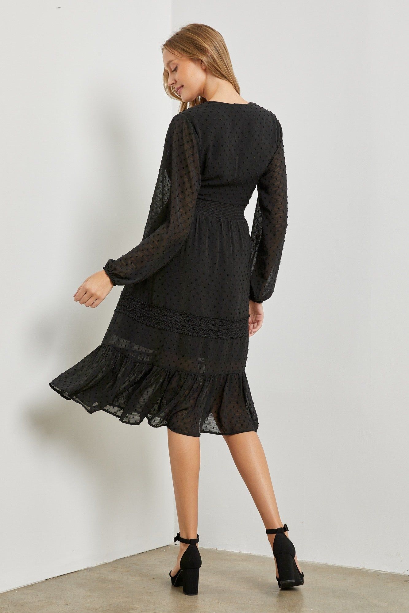 Black Woven Long Sleeve Midi Dress sold by Pinkblush product image thumbnail 3