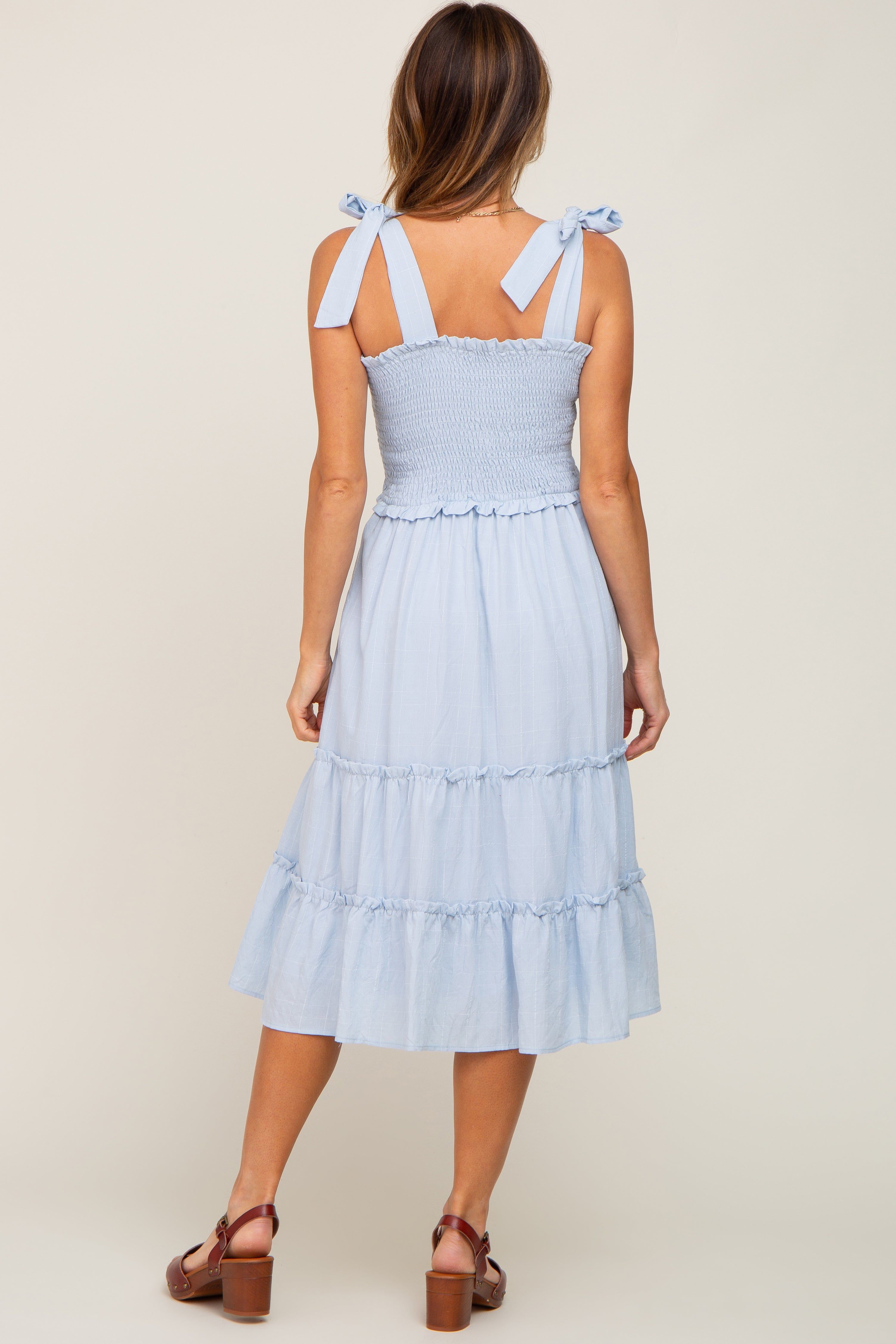 Blue Square Print Smocked Tie Strap Midi Dress sold by Pinkblush product image thumbnail 3