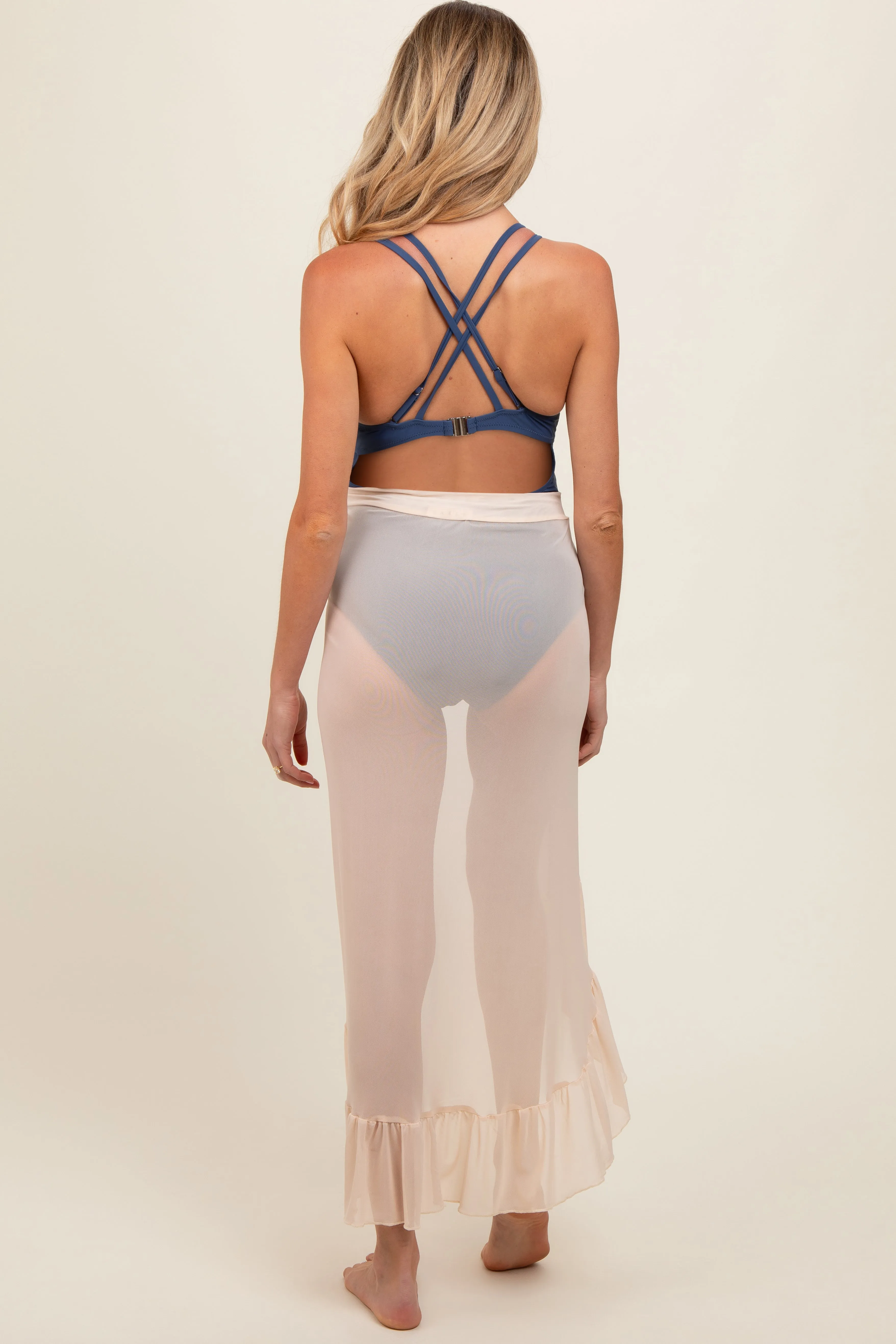 Cream Sheer Ruffle Accent Maternity Cover Up sold by Pinkblush product image thumbnail 4