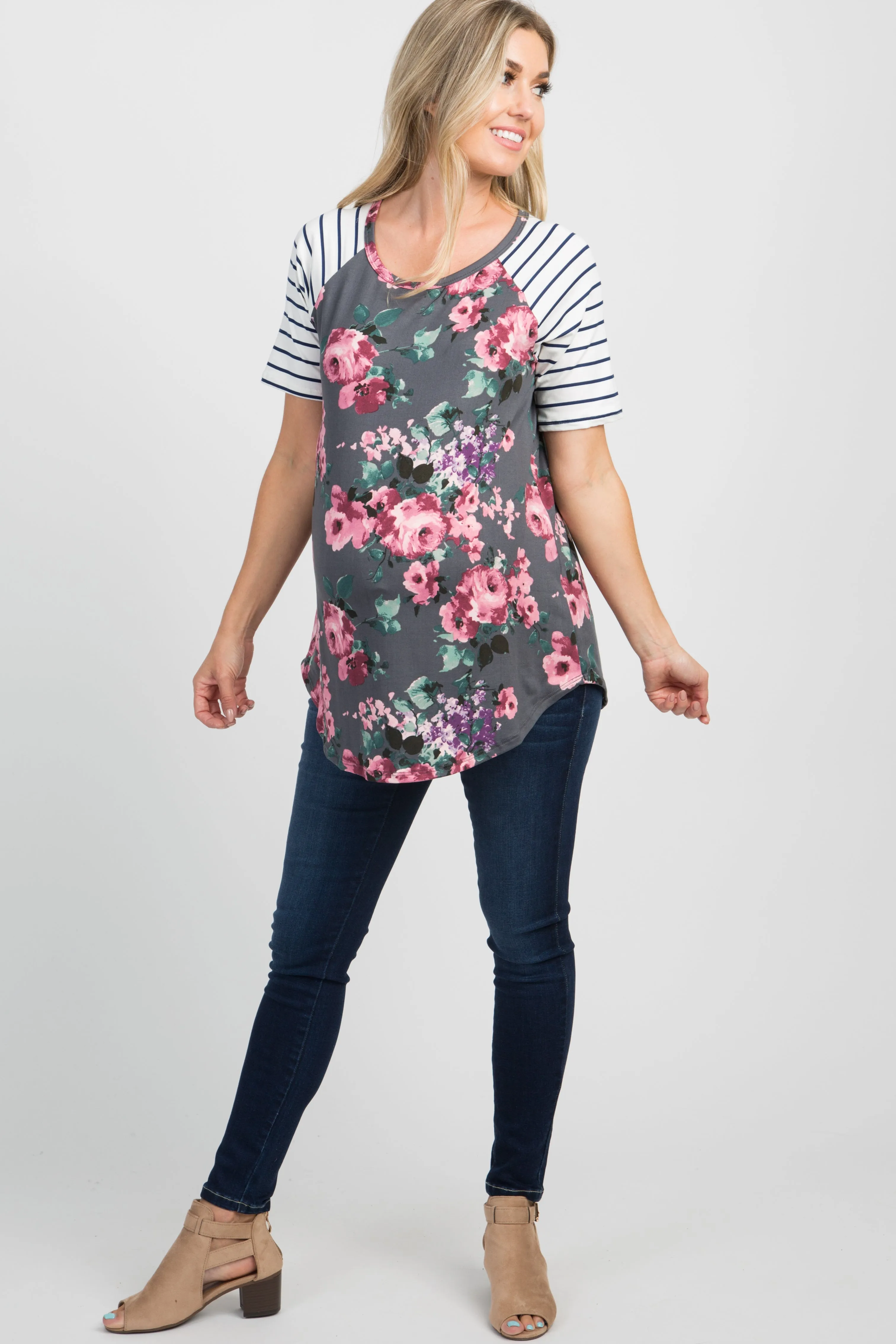 Charcoal Floral Colorblock Striped Maternity Top sold by Pinkblush product image thumbnail 4