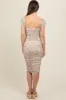 Cream Printed Stretch Knit Ruched Maternity Dress sold by Pinkblush