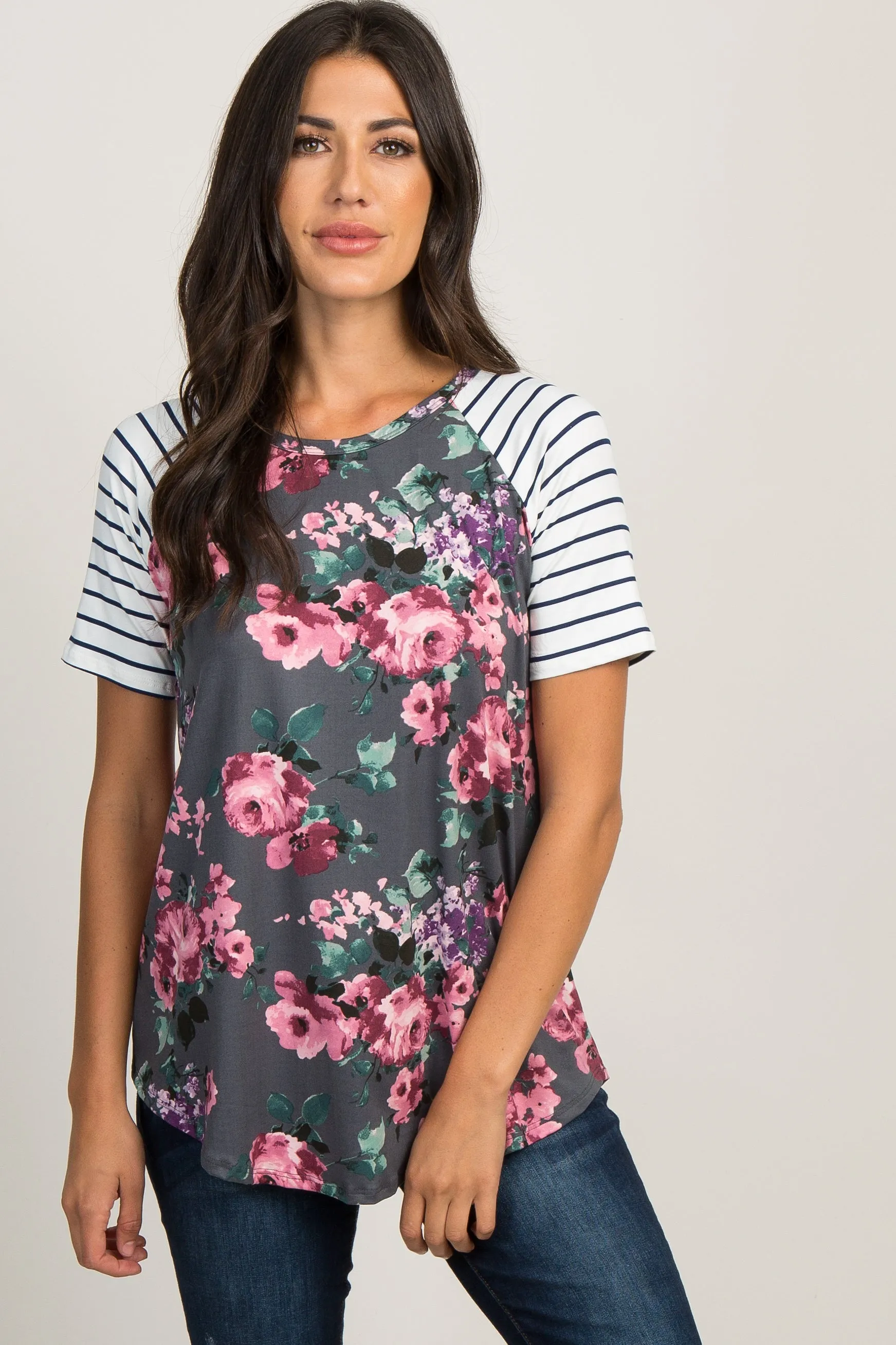 Charcoal Floral Colorblock Striped Maternity Top sold by Pinkblush product image thumbnail 5