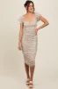Cream Printed Stretch Knit Ruched Maternity Dress sold by Pinkblush