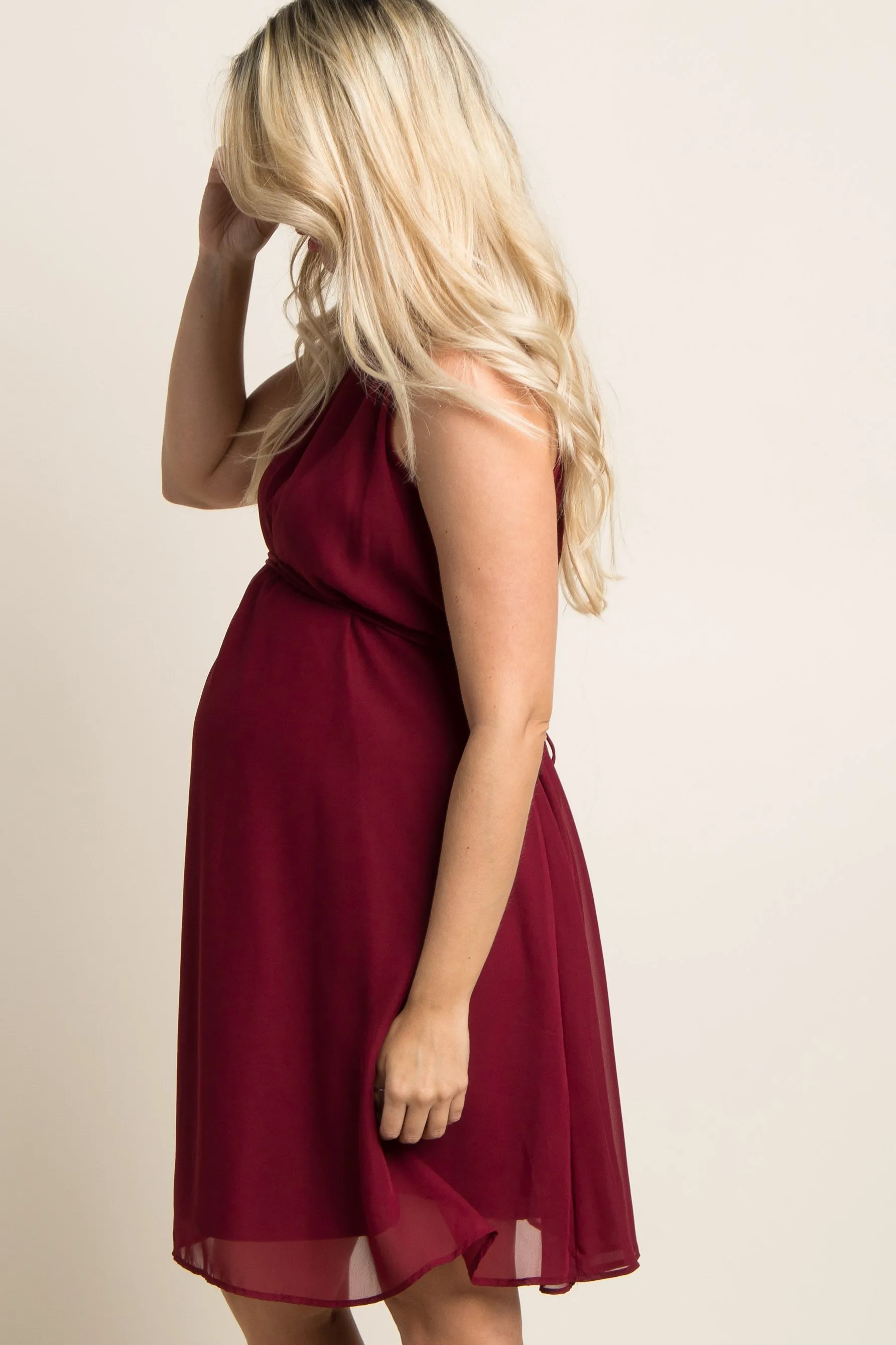 Burgundy Chiffon High Neck Maternity Dress sold by Pinkblush product image thumbnail 3