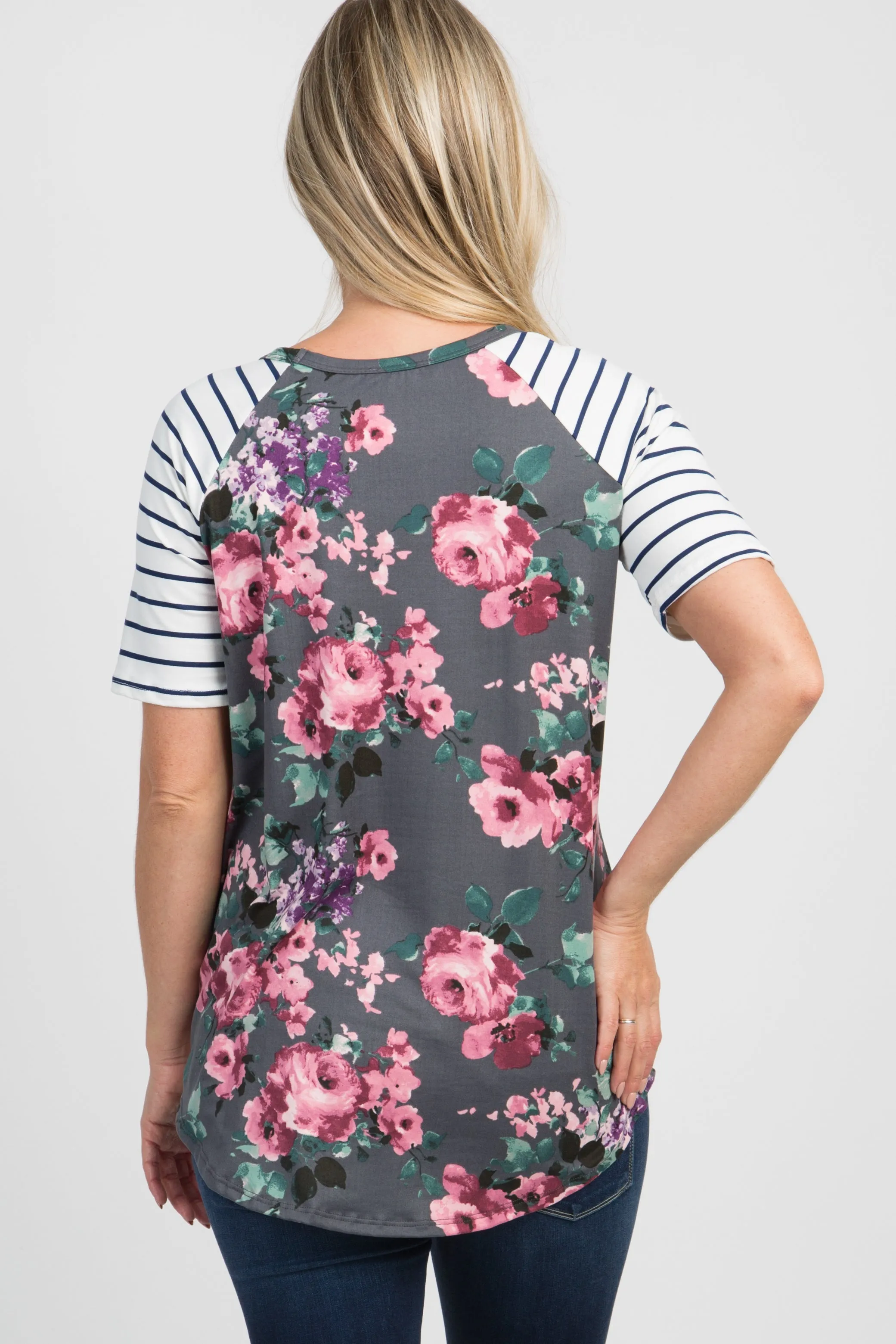 Charcoal Floral Colorblock Striped Maternity Top sold by Pinkblush product image thumbnail 3