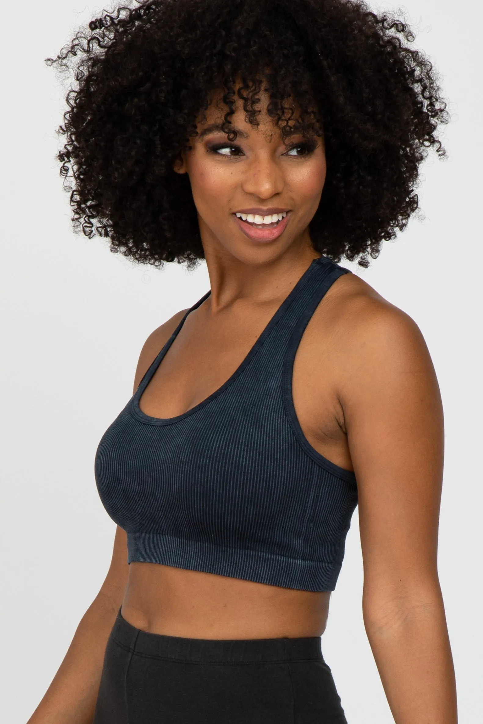 Black Ribbed Racerback Sports Bra sold by Pinkblush product image thumbnail 3