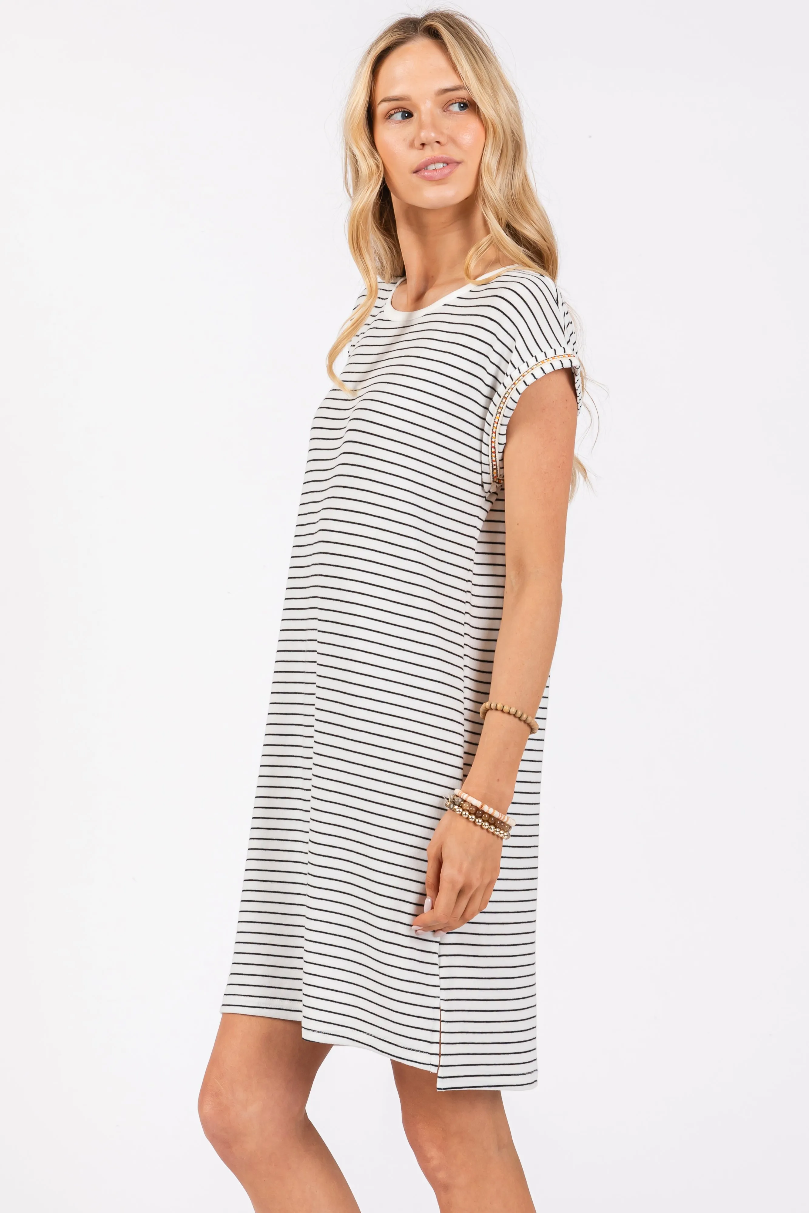 White Striped Maternity Side Slit T-Shirt Dress sold by Pinkblush product image thumbnail 3