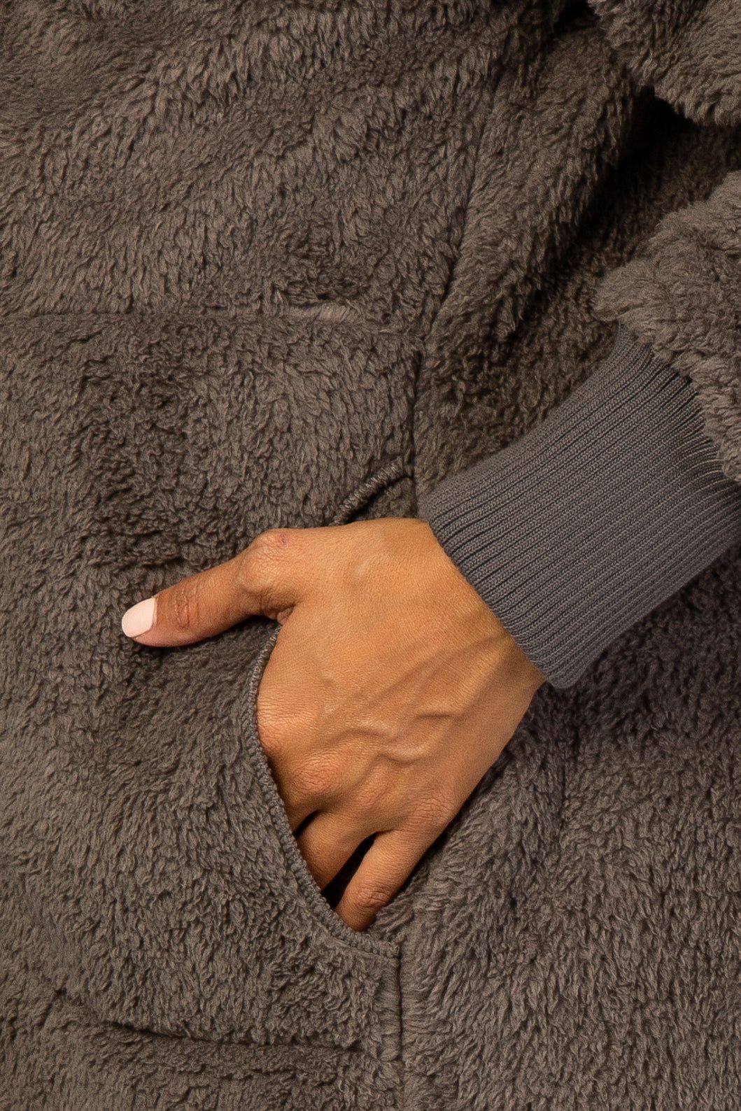 Charcoal Fuzzy Hooded Long Sleeve Maternity Jacket sold by Pinkblush product image thumbnail 5