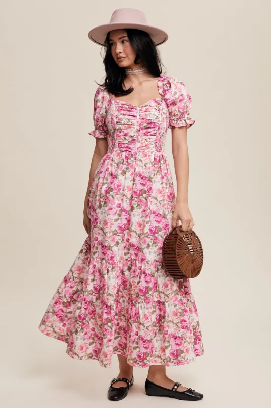 Mulberry Floral Cinched Sweetheart Romantic Maxi Dress sold by Pinkblush