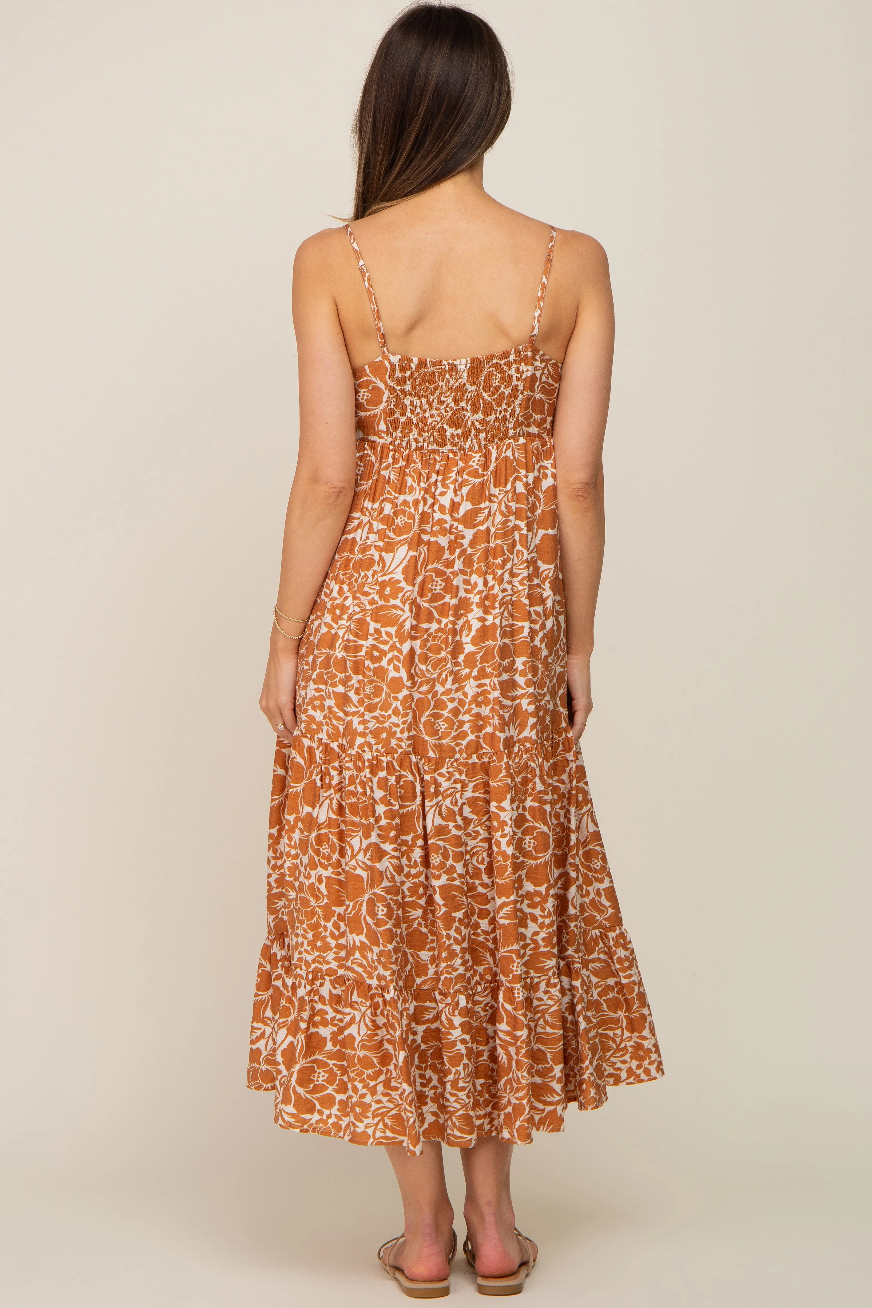 Rust Floral Tiered Maternity Midi Dress sold by Pinkblush product image thumbnail 4