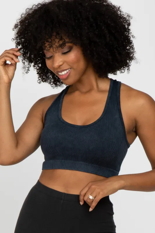 Black Ribbed Racerback Sports Bra sold by Pinkblush