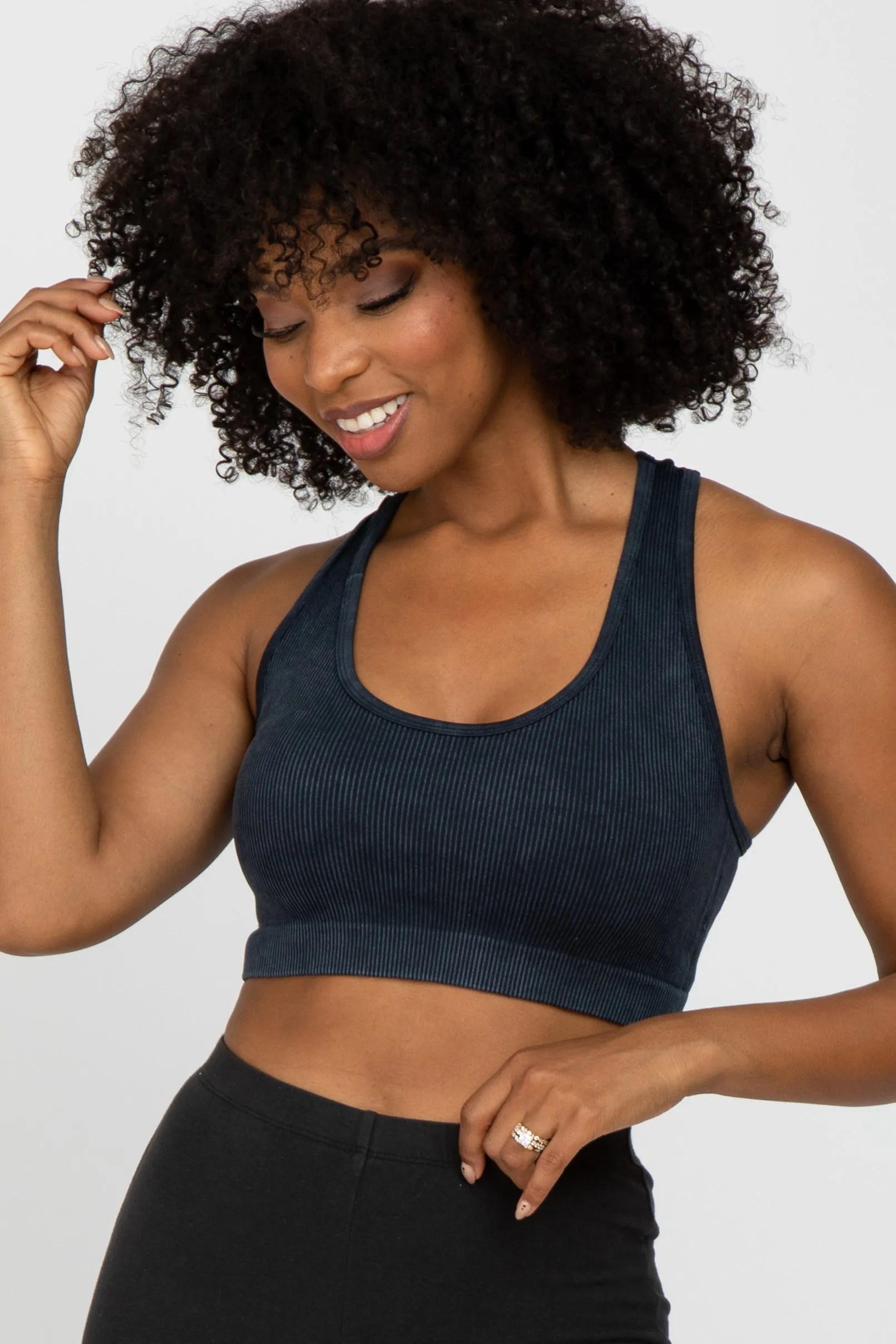 Black Ribbed Racerback Sports Bra sold by Pinkblush