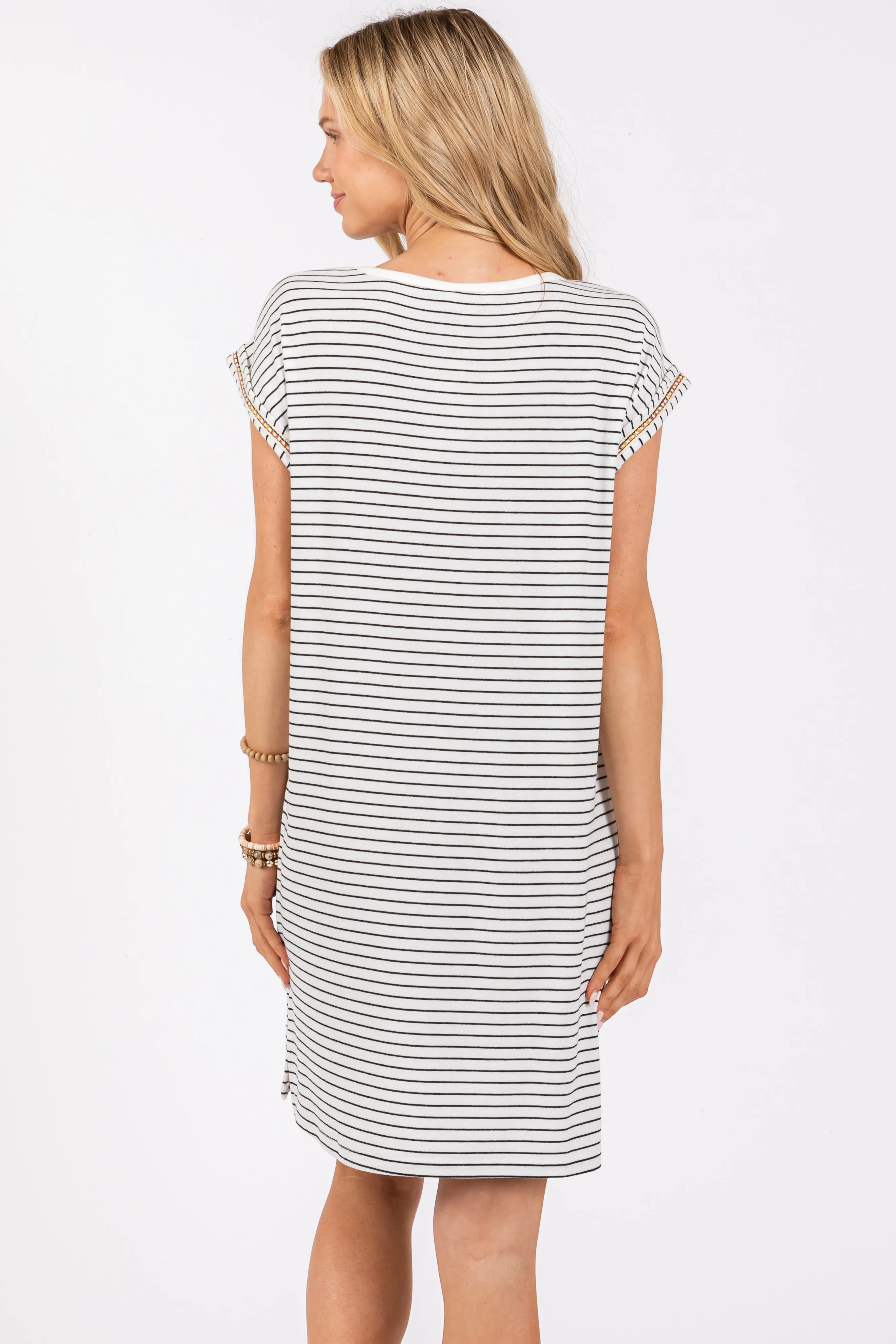 White Striped Maternity Side Slit T-Shirt Dress sold by Pinkblush product image thumbnail 4