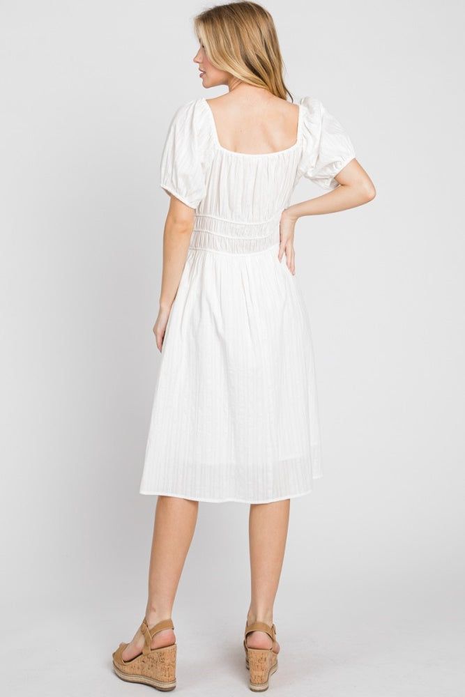 White Solid Textured Dress W/ Elastic Details sold by Pinkblush product image thumbnail 3