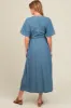 Blue Chambray Maternity Wrap Maxi Dress sold by Pinkblush