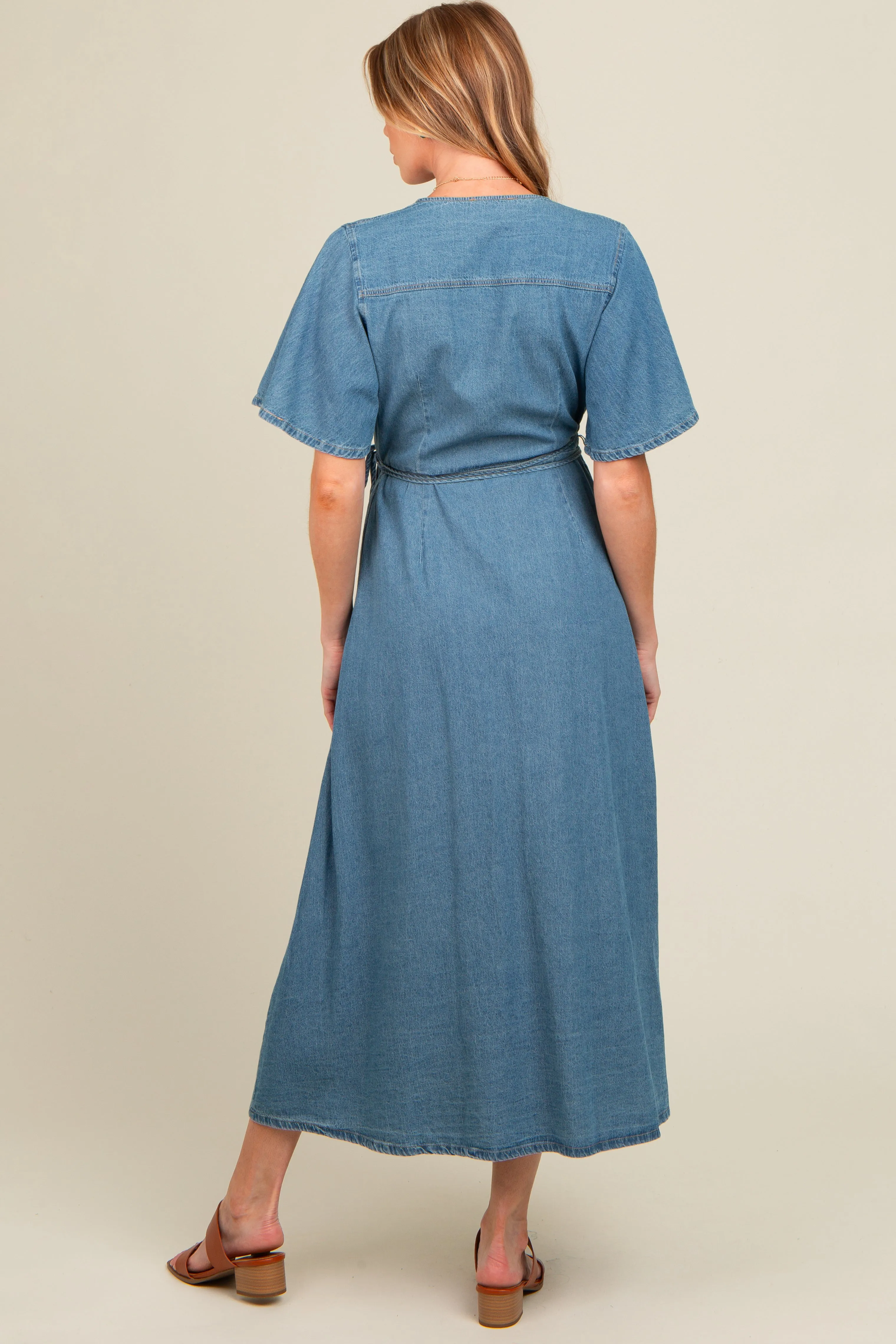 Blue Chambray Maternity Wrap Maxi Dress sold by Pinkblush product image thumbnail 2