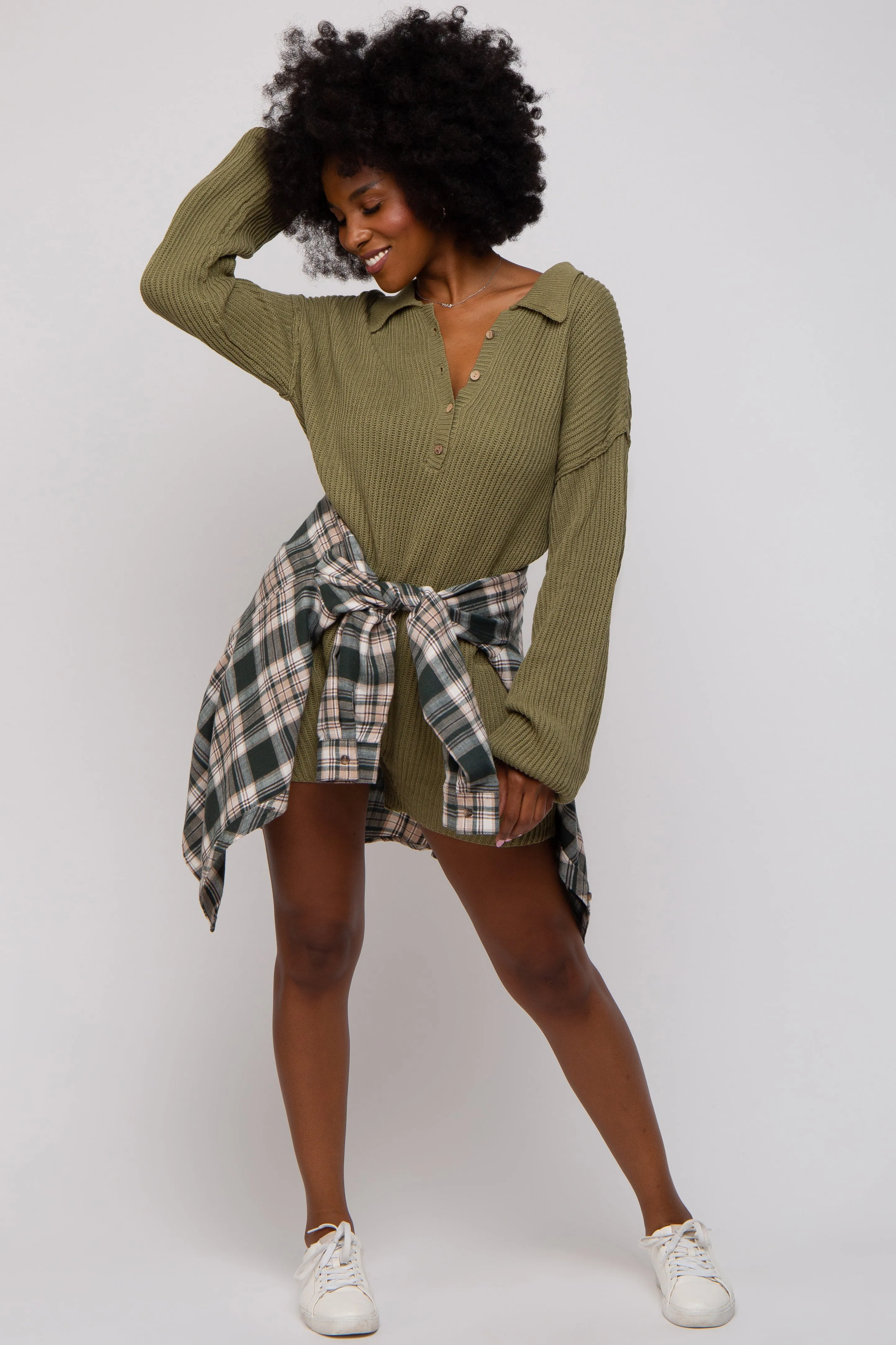 Beige V-Neck Long Sleeve Shirt sold by Pinkblush product image thumbnail 2