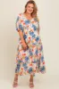 Navy Blue Floral V-Neck Short Puff Sleeve Tiered Maternity Plus Midi Dress sold by Pinkblush