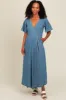Blue Chambray Maternity Wrap Maxi Dress sold by Pinkblush