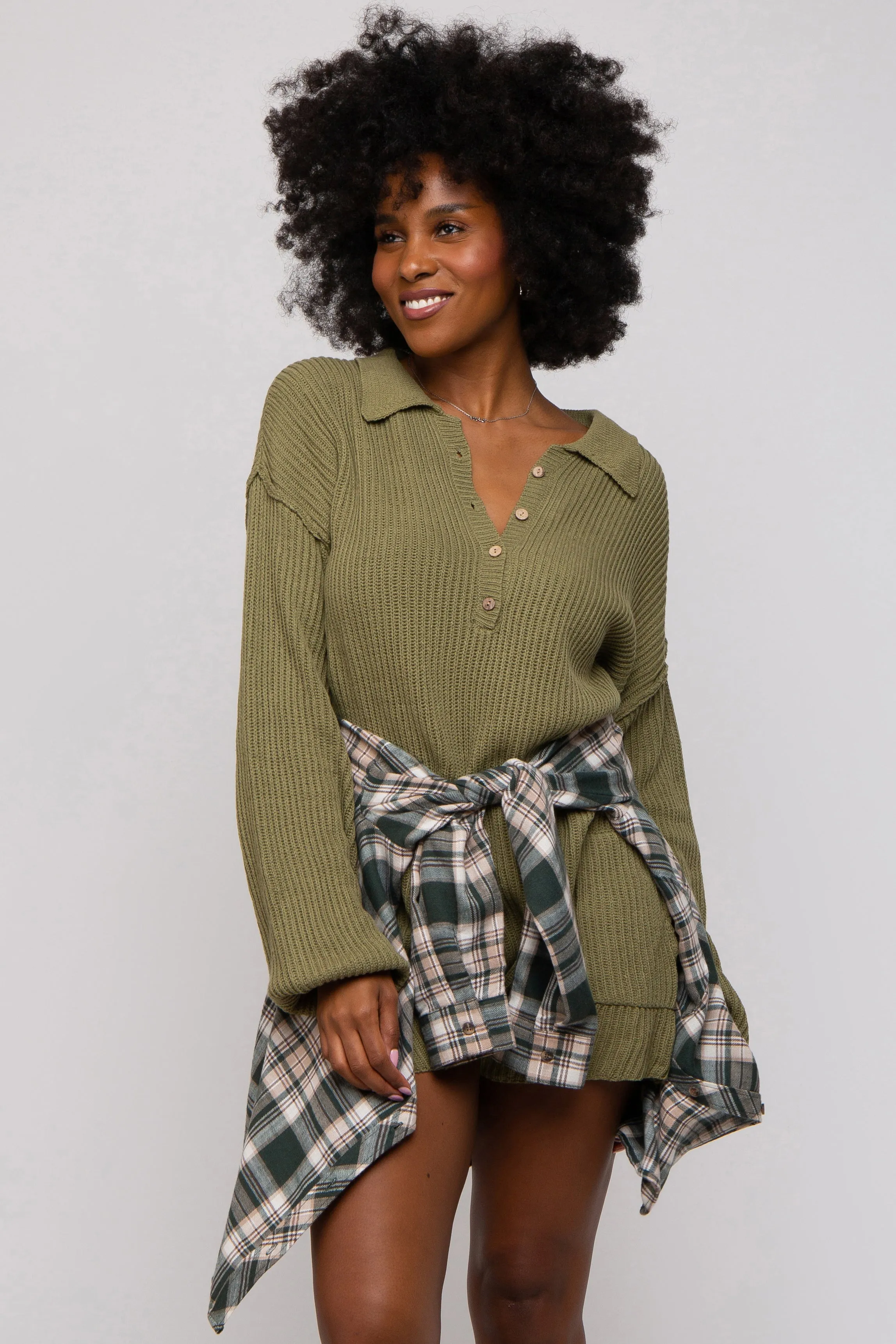 Beige V-Neck Long Sleeve Shirt sold by Pinkblush product image thumbnail 3