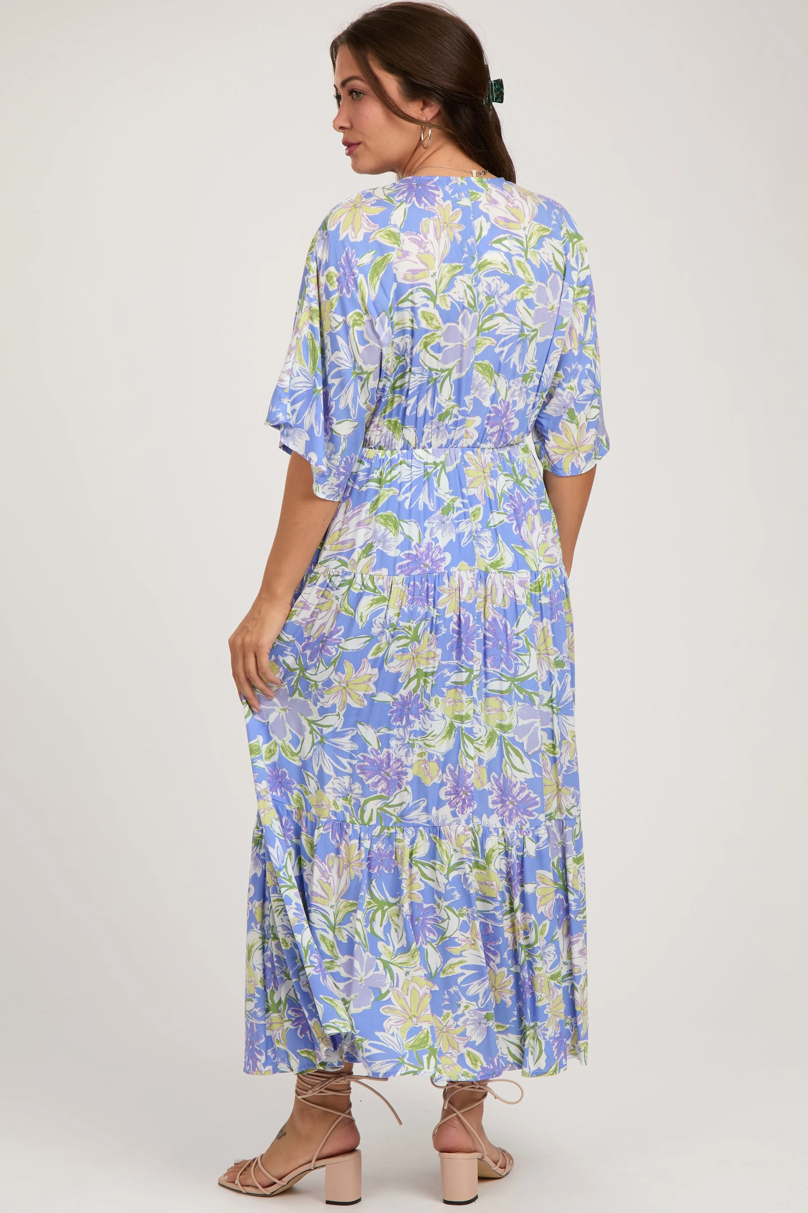 Blue Floral Dolman Sleeve Tiered Maternity Maxi Dress sold by Pinkblush product image thumbnail 4