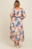 Navy Blue Floral V-Neck Short Puff Sleeve Tiered Maternity Plus Midi Dress sold by Pinkblush