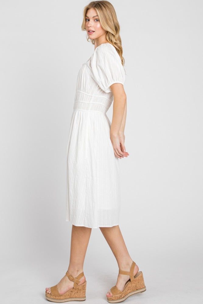 White Solid Textured Dress W/ Elastic Details sold by Pinkblush product image thumbnail 2