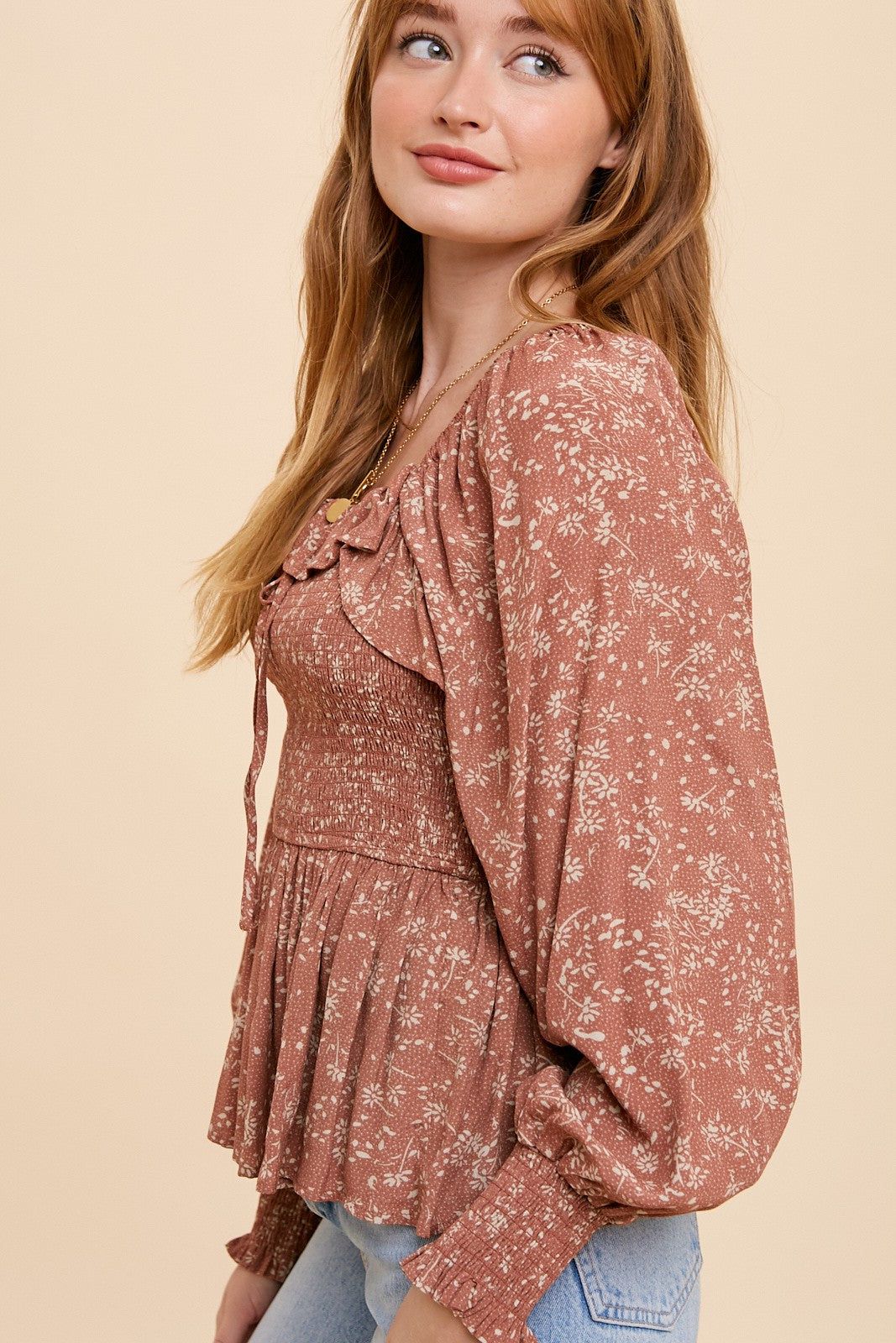 Rust Smocked Ruffled Top sold by Pinkblush product image thumbnail 4