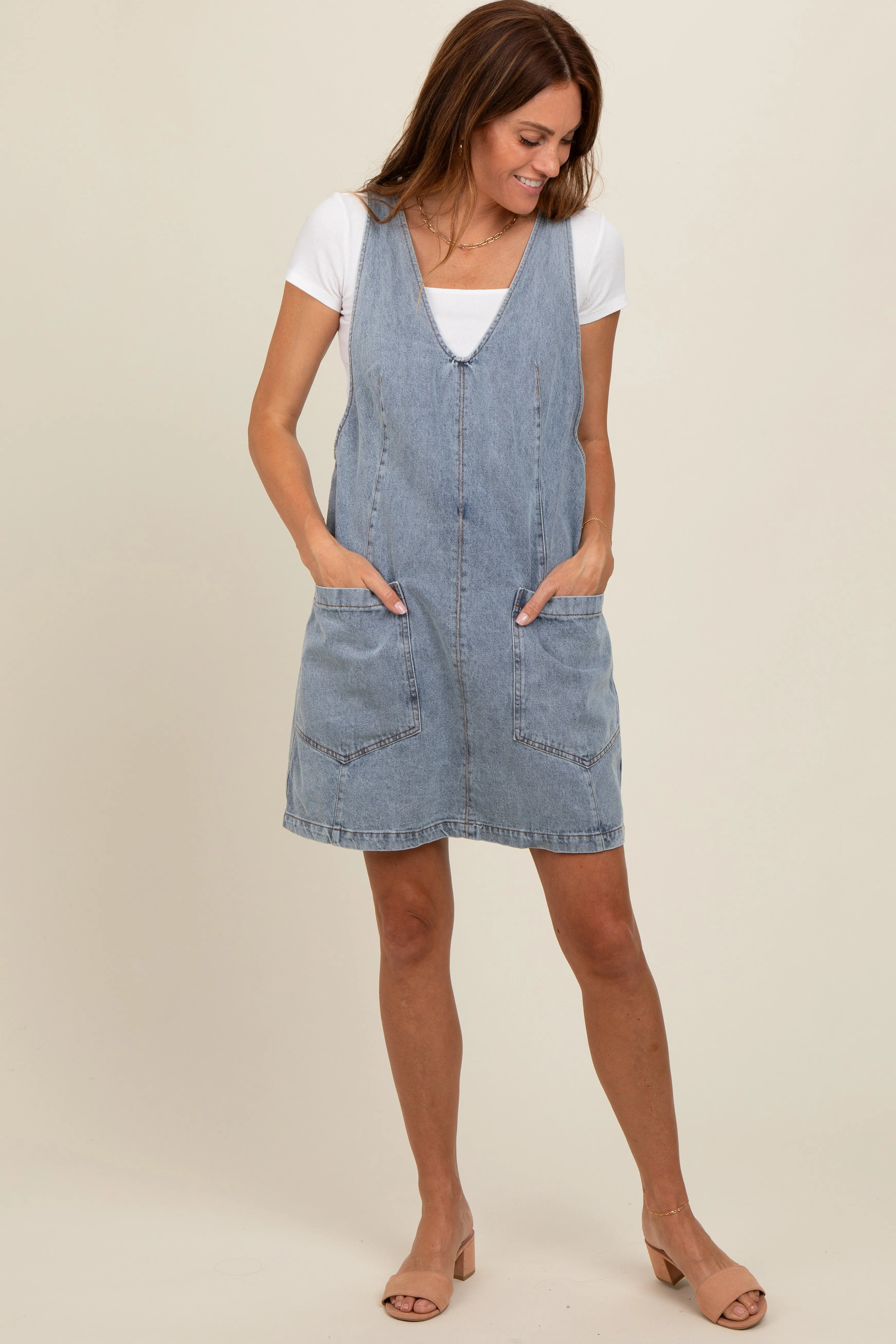Light Blue Denim Front Pocket Skirt Overalls sold by Pinkblush