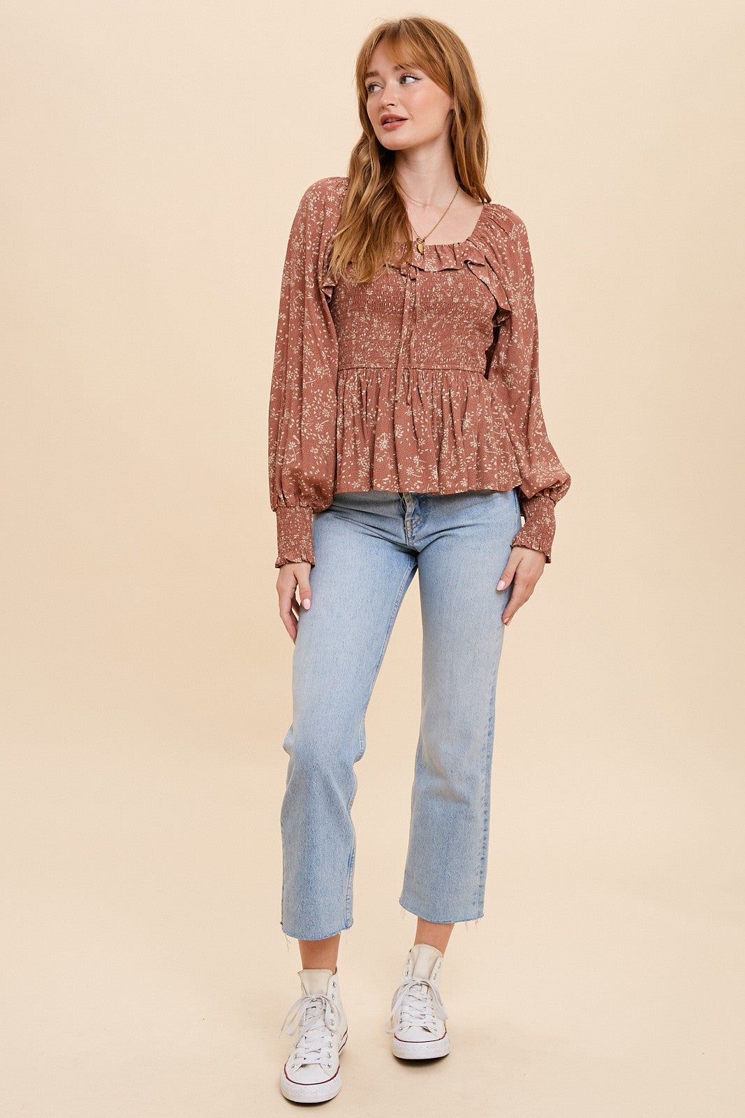 Rust Smocked Ruffled Top sold by Pinkblush product image thumbnail 5