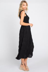 Black Smocked Square Neck Midi Dress sold by Pinkblush