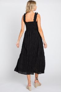 Black Smocked Square Neck Midi Dress sold by Pinkblush