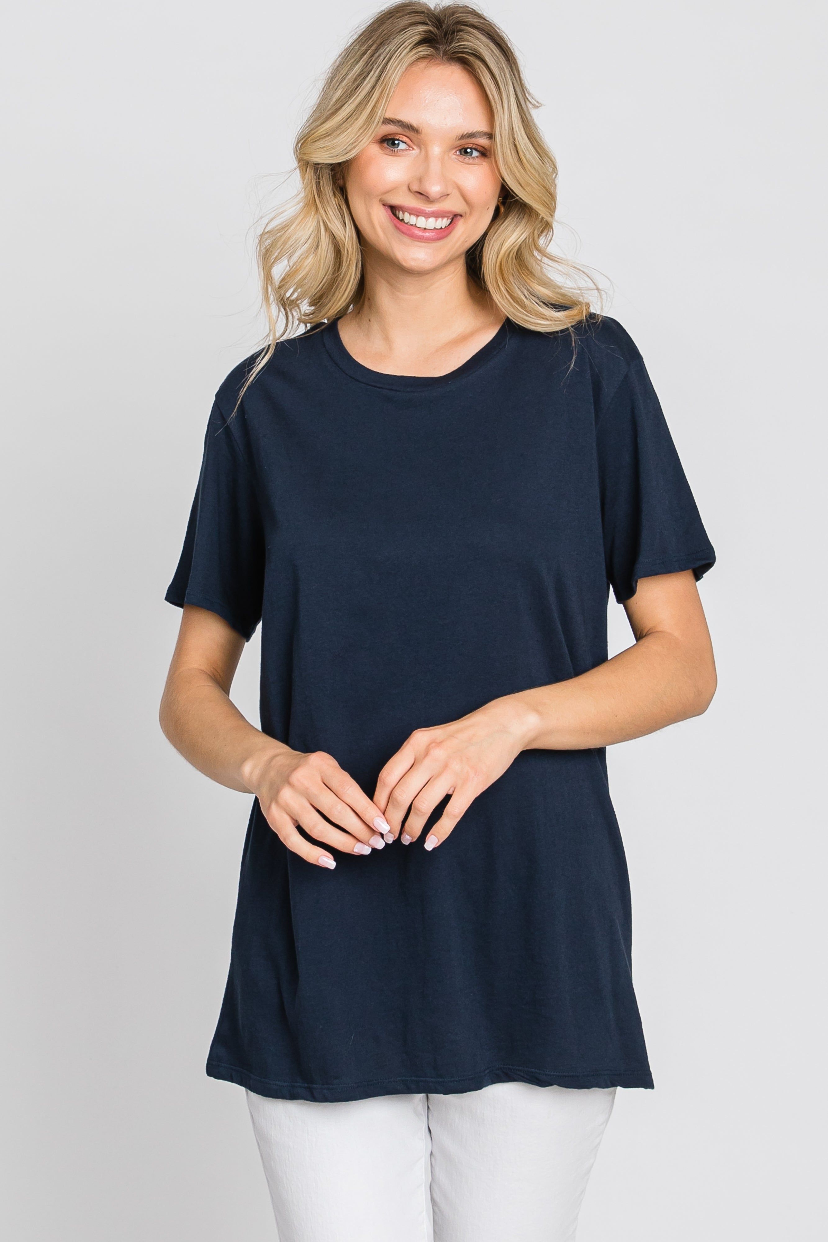 Navy Oversized Short Sleeve Top sold by Pinkblush