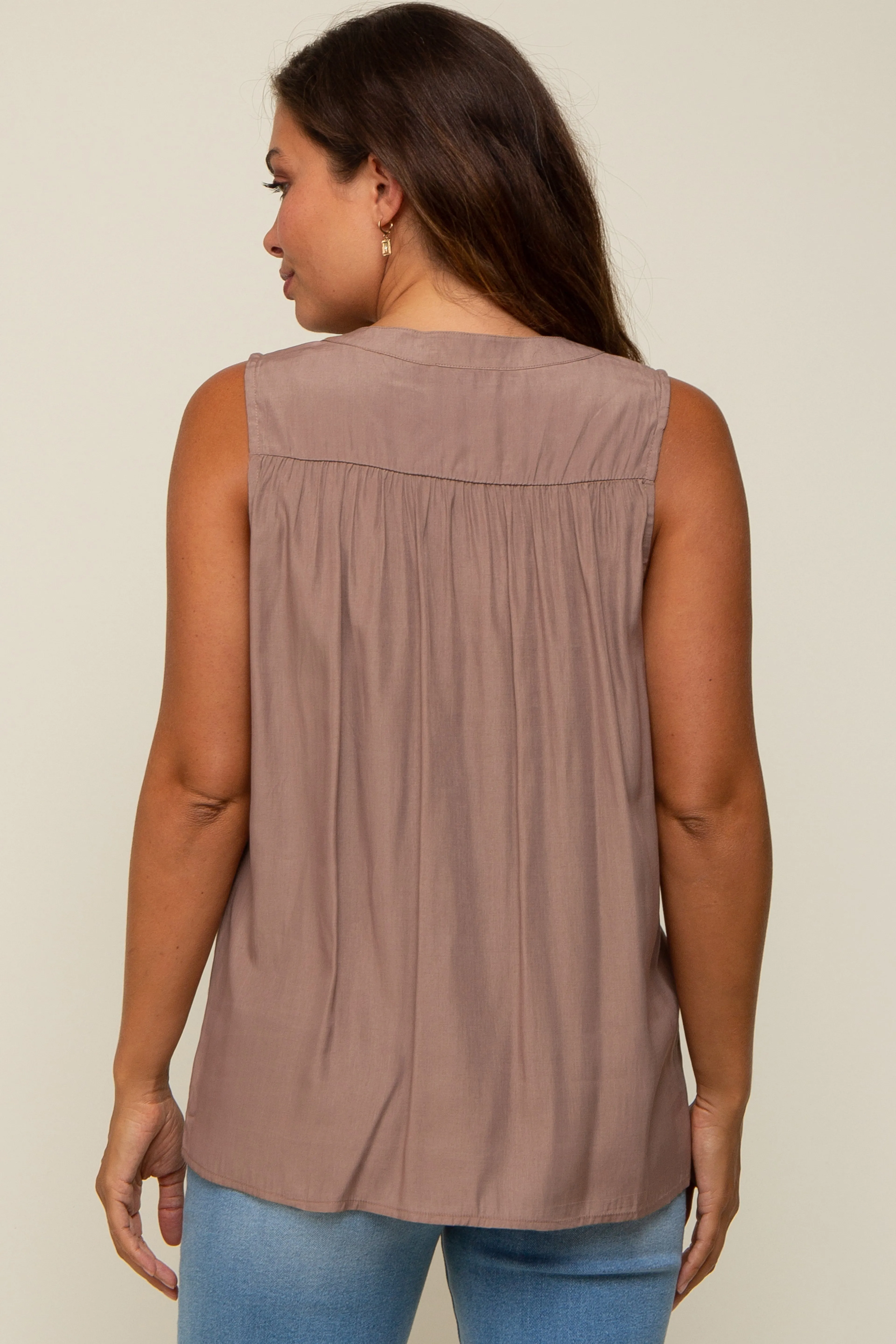 Mocha Sleeveless Front Button Maternity Top sold by Pinkblush product image thumbnail 3