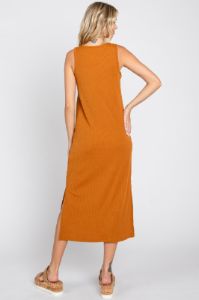 Camel Basic Ribbed Side Slit Midi Dress sold by Pinkblush