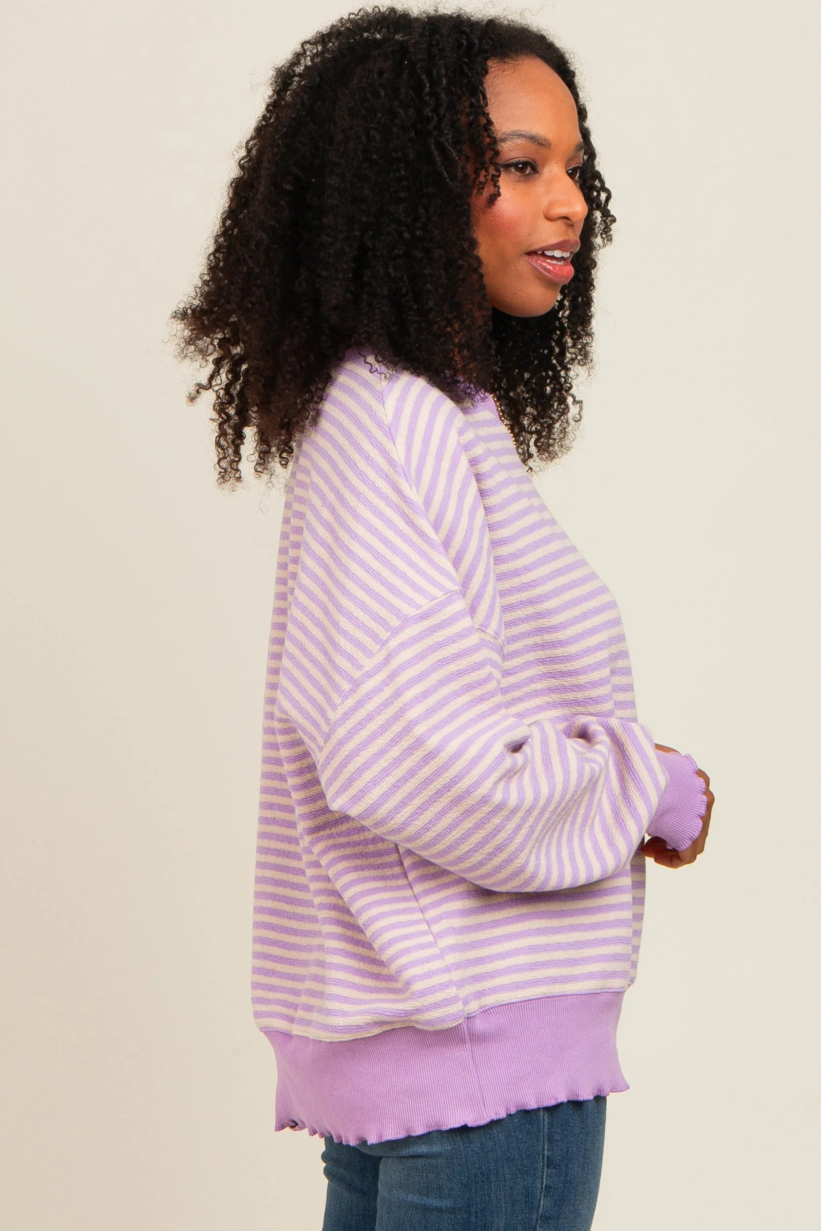Lavender Striped Ruffle Hem Long Sleeve Top sold by Pinkblush product image thumbnail 3
